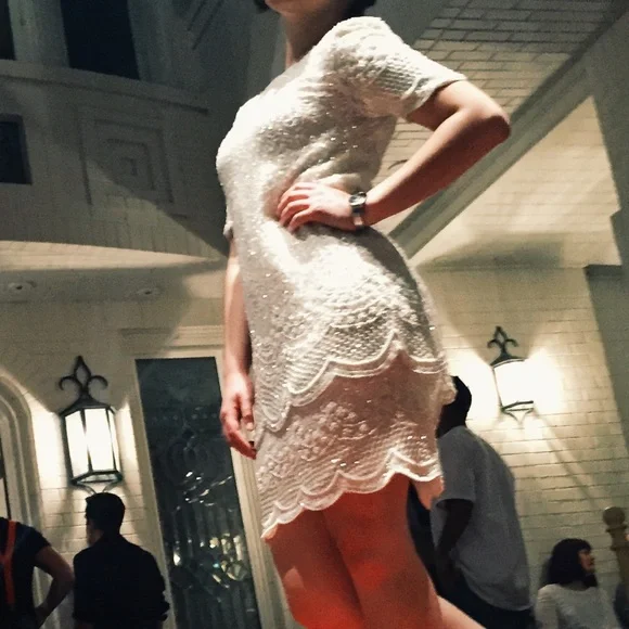 STUNNING Lillie Rubin Beaded & Sequined Drop-Waist Ivory Flapper-Style 80s Dress